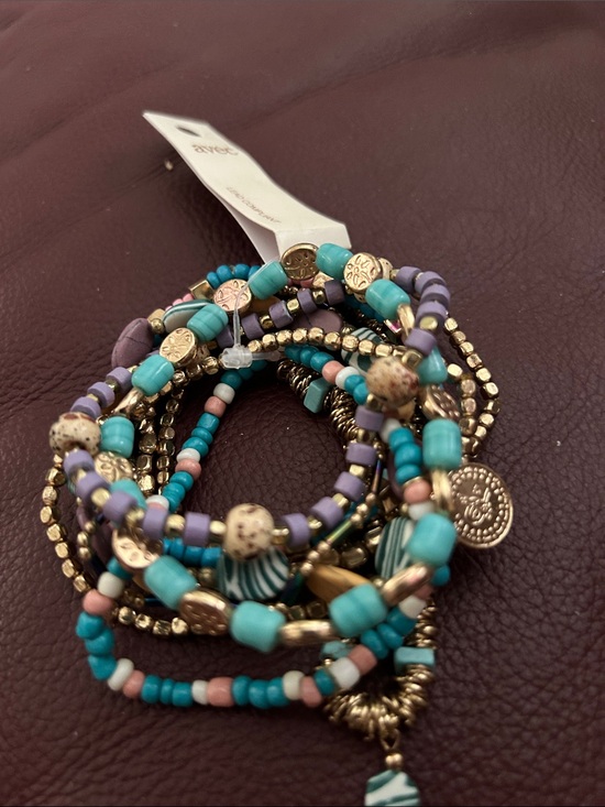 Avec Jewelry - Turquoise & Lavender Layered Beaded Bracelet Set - Unbranded